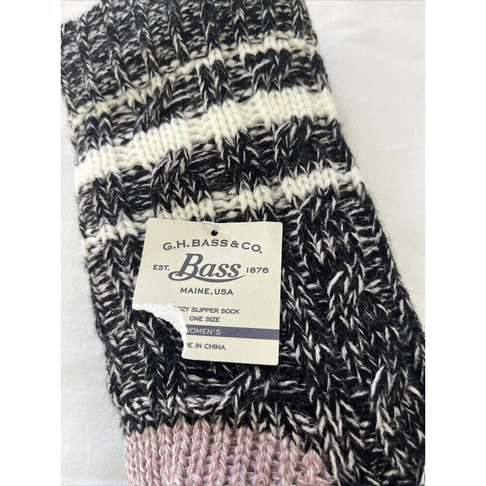 G.H. Bass & Co Women's Cozy Slipper Sock Faux Fur Lined Black Multi One Size NWT